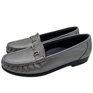 SAS Womens Shoes Metro Leather Loafers Sz 10 Medium Pewter Silver Flats Comfort